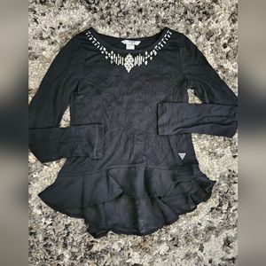 Girls Guess Small 7/8 Longsleeve Flowy Blouse High low Top